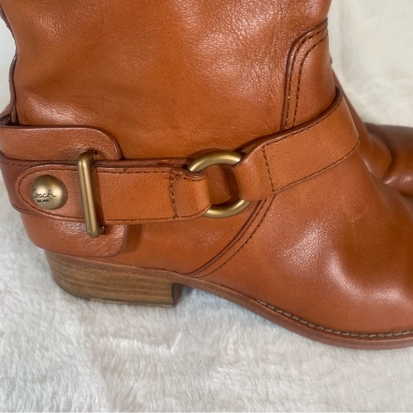 Coach Natale Women US 6 Cognac Leather Riding Boot Harness Knee High‎ Pull On - Picture 10 of 16